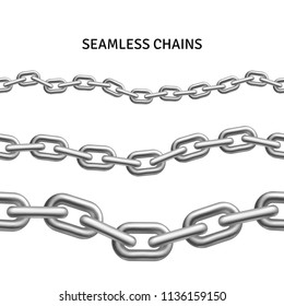 Silver seamless chain set isolated on white background. Vector illustration.