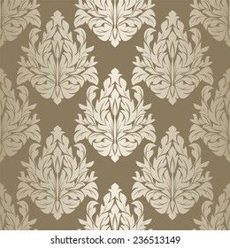 Silver seamless damask floral Wallpaper. 
