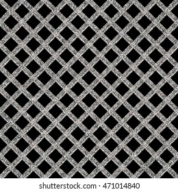 Silver seamless pattern cage, silvery shiny background of diagonal stripes or lines, hand painted vector for invitation, card, wedding, holiday, web, paper, wrapping