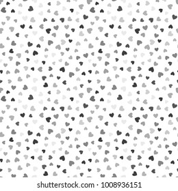Silver seamless pattern of random hearts shape confetti. Design element for festive banner, greeting card, postcard, wedding invitation, Valentines day and save the date card. Vector illustration.