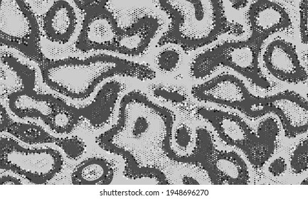 Envoltura Gráfica De Punto Sin Precedentes De Plata. Fondo del vector curvo repetido de la luz de pintura de tinta. Camuflaje gráfico de círculo repetido monocromo brillante. Pintura de tinta sin soldadura