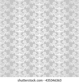 Silver seamless victorian style floral wallpaper pattern. This image is a vector illustration.