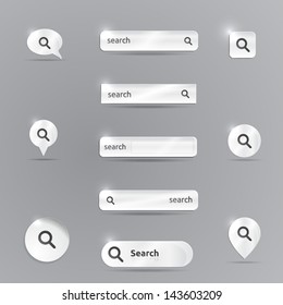 Silver search template | search bar | search button | search icon | white gray silver color | vector design | website elements