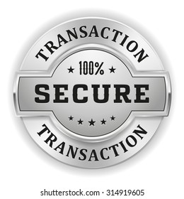 Silver secure transaction badge on white background