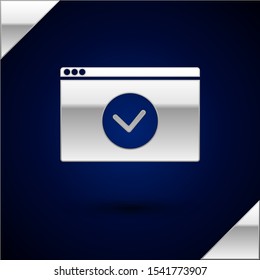 Silver Secure your site with HTTPS, SSL icon isolated on dark blue background. Internet communication protocol.  Vector Illustration