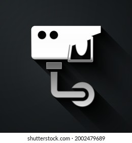 Silver Security camera icon isolated on black background. Long shadow style. Vector