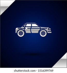 Silver Sedan car icon isolated on dark blue background.  Vector Illustration