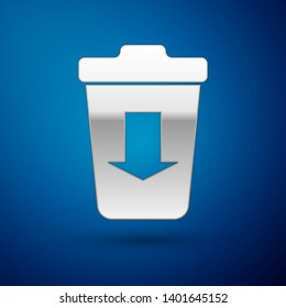Silver Send to the trash icon isolated on blue background. Vector Illustration