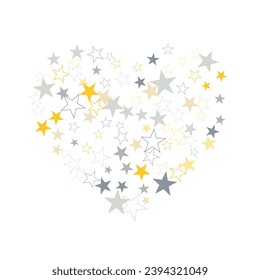 Silver Sequins. Bright Silver Stars on a White Background.  Party starburst magical backdrop.