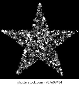 Silver Sequins. Bright Silver Stars on a Black Background. Modern Fashionable Background. Silver Sequins Background for Wrapping paper, Postcards, Banners, Prints. Abstraction with Silver Stars.