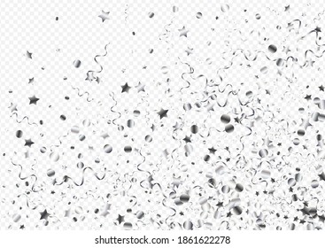 Silver Serpentine Abstract Vector Transparent Background. Happy Spiral Poster. Confetti Festive Plant. Silver Celebration Design.