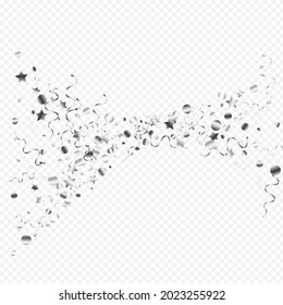 Vector De Decoración Serpentina Plata Fondo Transparente. Cae La Planta Confetti. Ilustración navideña más optimista. Plantilla de Silver Party.