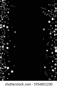 Silver Serpentine Happy Vector Black Background. Shiny Spiral Design. Streamer Abstract Invitation. Silver Celebrate Illustration.