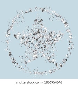 silberner Serpentin einzeln auf Vektorblauem Hintergrund. Weihnachten Confetti Design. Spiral Abstrakte Vorlage. Silberdekorationsanlage.