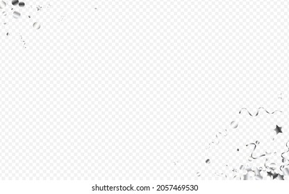 Silver Serpentine Isolated Vector Transparent Background. Party Spiral Plant. Confetti Paper Template. Silver Happy Branch.