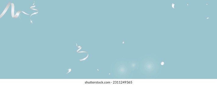 Silver Serpentine Party Vector Panoramic Blue Background. Carnival Spiral Template. Confetti Isolated Poster. Foil Celebrate Design.