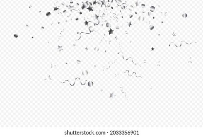 Fondo Transparente Del Vector De Swirl Serpentino Plateado. Invitación Estrella Brillante. Rama de Navidad de Cinta. Cartel de papel plateado.