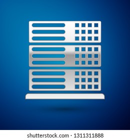 Silver Server, Data, Web Hosting icon isolated on blue background. Vector Illustration