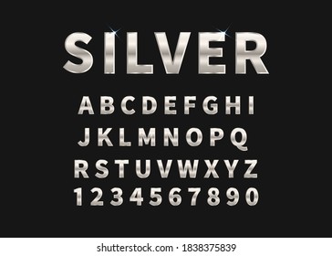 Silver set of alphabet and numbers. Vector illustration