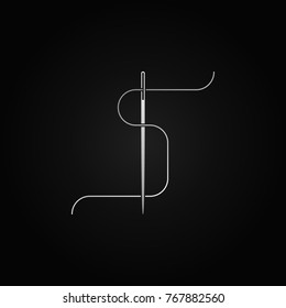 Silver sewing needle vector concept icon or logo element on dark background