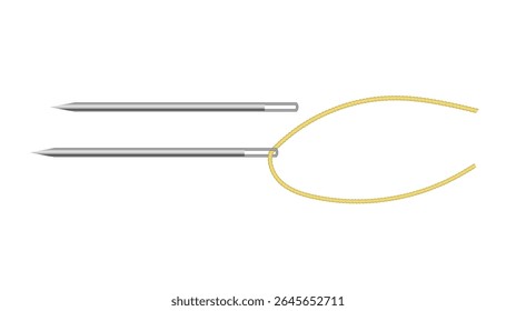 ícone de vetor de agulha de costura de prata. Ilustração isolada com agulha branca