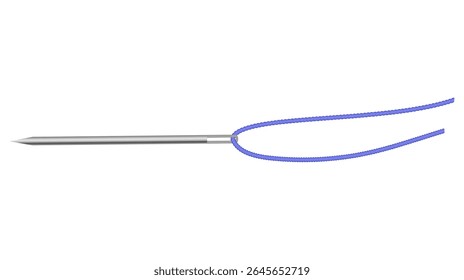 ícone de vetor de agulha de costura de prata. Ilustração isolada com agulha branca