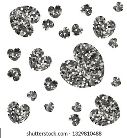 Silver shape of hearts on white background. Vector illustration sequins.