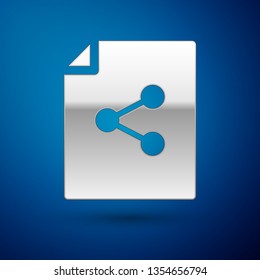 Silver Share file icon isolated on blue background. File sharing. File transfer sign. Vector Illustration
