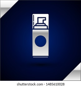 Silver Shaving gel foam icon isolated on dark blue background. Shaving cream.  Vector Illustration