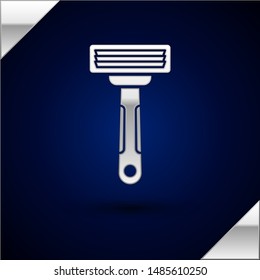 Silver Shaving razor icon isolated on dark blue background.  Vector Illustration