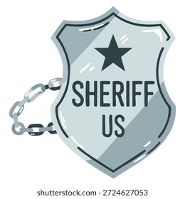 Silber Sheriff Schild Vektorgrafik einzeln auf weißem Hintergrund, die amerikanische Justiz Emblem Strafverfolgung oder Sicherheitsthema Design