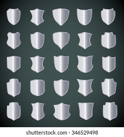 Silver shield design set with various shapes. EPS 10