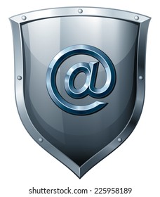 Silver shield with E-mail sign isolated on white. Eps8. CMYK. Organized by layers. Global colors. Gradients used.