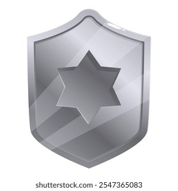 Silver shield with embedded six pointed star symbolizing protection, security, and empowerment