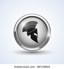 Silver shield with helmet, vector logo illustration