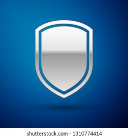 Silver Shield icon isolated on blue background. Guard sign. Vector Illustration