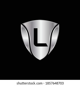 Silver Shield Logo Design for Letter L. Vector Realistic Metallic logo Template Design for Letter L. Silver Metallic Logo. Logo Design for car, safety companies and others.
