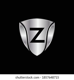 Silver Shield Logo Design for Letter Z. Vector Realistic Metallic logo Template Design for Letter Z. Silver Metallic Logo. Logo Design for car, safety companies and others.