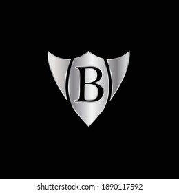 Silver Shield Logo Design for Letter B. Vector Realistic Metallic logo Template Design for Letter B. Silver Metallic Logo. Logo Design for car, safety companies and others.