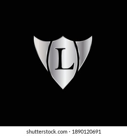 Silver Shield Logo Design for Letter L. Vector Realistic Metallic logo Template Design for Letter L. Silver Metallic Logo. Logo Design for car, safety companies and others.