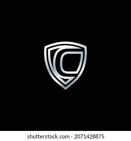 Diseño del logotipo Silver Shield para el logotipo de la letra C. Plantilla de diseño de logotipo de escudo de letras