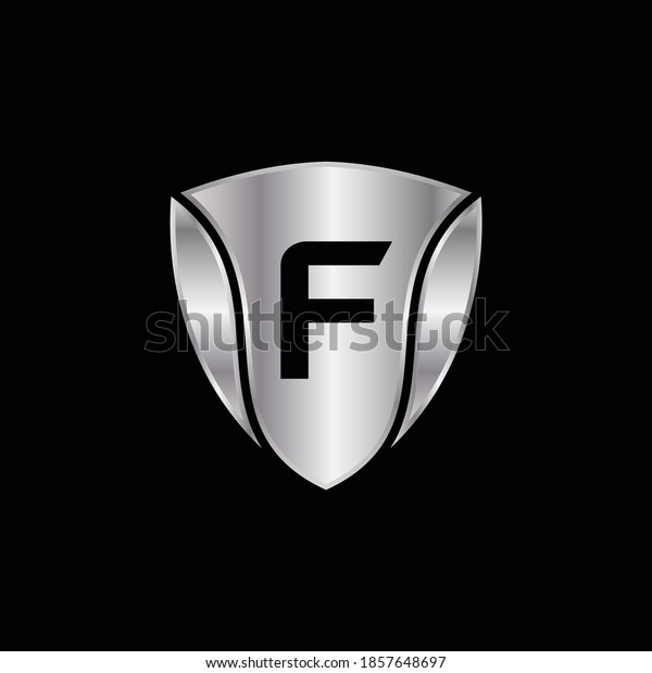 Silver Shield Logo\
Design for Letter F. Vector Realistic Metallic logo Template Design\
for Letter F. Silver Metallic Logo. Logo Design for car, safety\
companies and others.