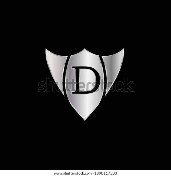Silver Shield Logo\
Design for Letter D. Vector Realistic Metallic logo Template Design\
for Letter D. Silver Metallic Logo. Logo Design for car, safety\
companies and others.
