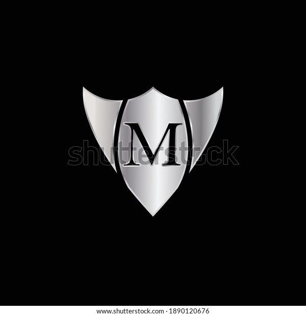 Silver Shield Logo\
Design for Letter M. Vector Realistic Metallic logo Template Design\
for Letter M. Silver Metallic Logo. Logo Design for car, safety\
companies and others.