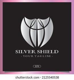 silver shield logo premium elegant template vector eps 10