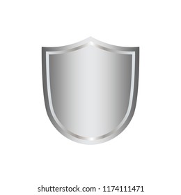 Silver shield shape icon. 3D gray emblem sign isolated on white background. Symbol of security, power, protection. Badge shape shield graphic design Vector illustration