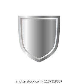 Silver shield shape icon. 3D gray emblem sign isolated on white background. Symbol of security, power, protection. Badge shape shield graphic design Vector illustration