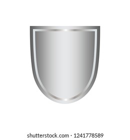 Silver shield shape icon. 3D gray emblem sign isolated on white background. Symbol of security, power, protection. Badge shape shield graphic design Vector illustration