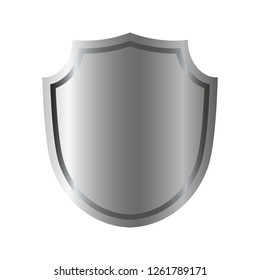 Silver shield shape icon. 3D gray emblem sign isolated on white background. Symbol of security, power, protection. Badge shape shield graphic design Vector illustration