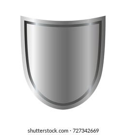 Silver shield shape icon. 3D gray emblem sign isolated on white background. Symbol of security, power, protection. Badge shape shield graphic design Vector illustration